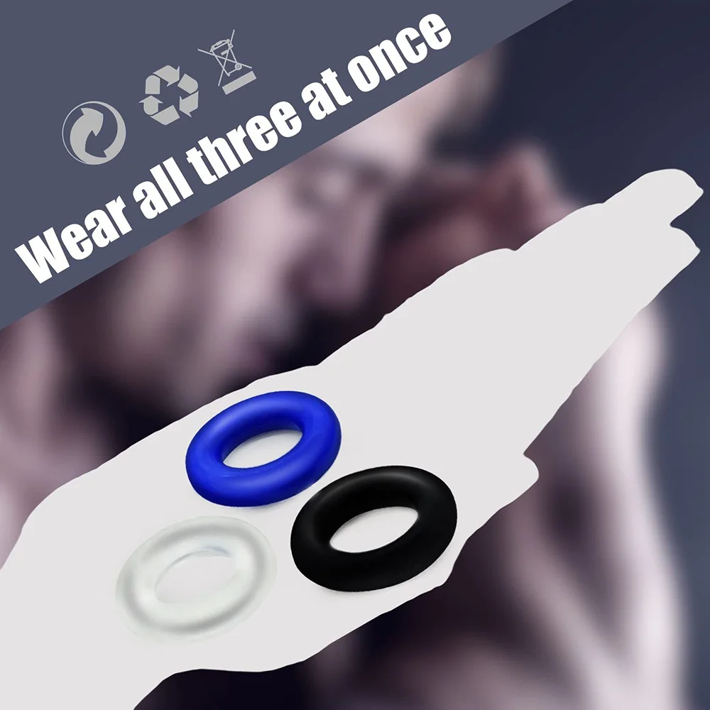 3 Pcs/Set Cock Ring Delay Ejaculation Penis Ring Sex Toys For Men Dick Enlargement Silicone Adult Supplies 18+ Stronger Erection