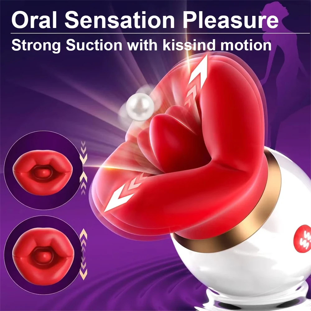 Rose Mouth-Shaped Licker Vibrator Clitoral Nipple Auto Tongue Licking Sucker Stimulator G Spot Clit Masturbate Sex Toy for Women