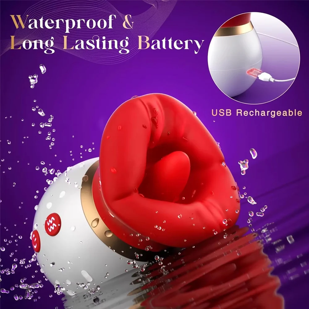Rose Mouth-Shaped Licker Vibrator Clitoral Nipple Auto Tongue Licking Sucker Stimulator G Spot Clit Masturbate Sex Toy for Women