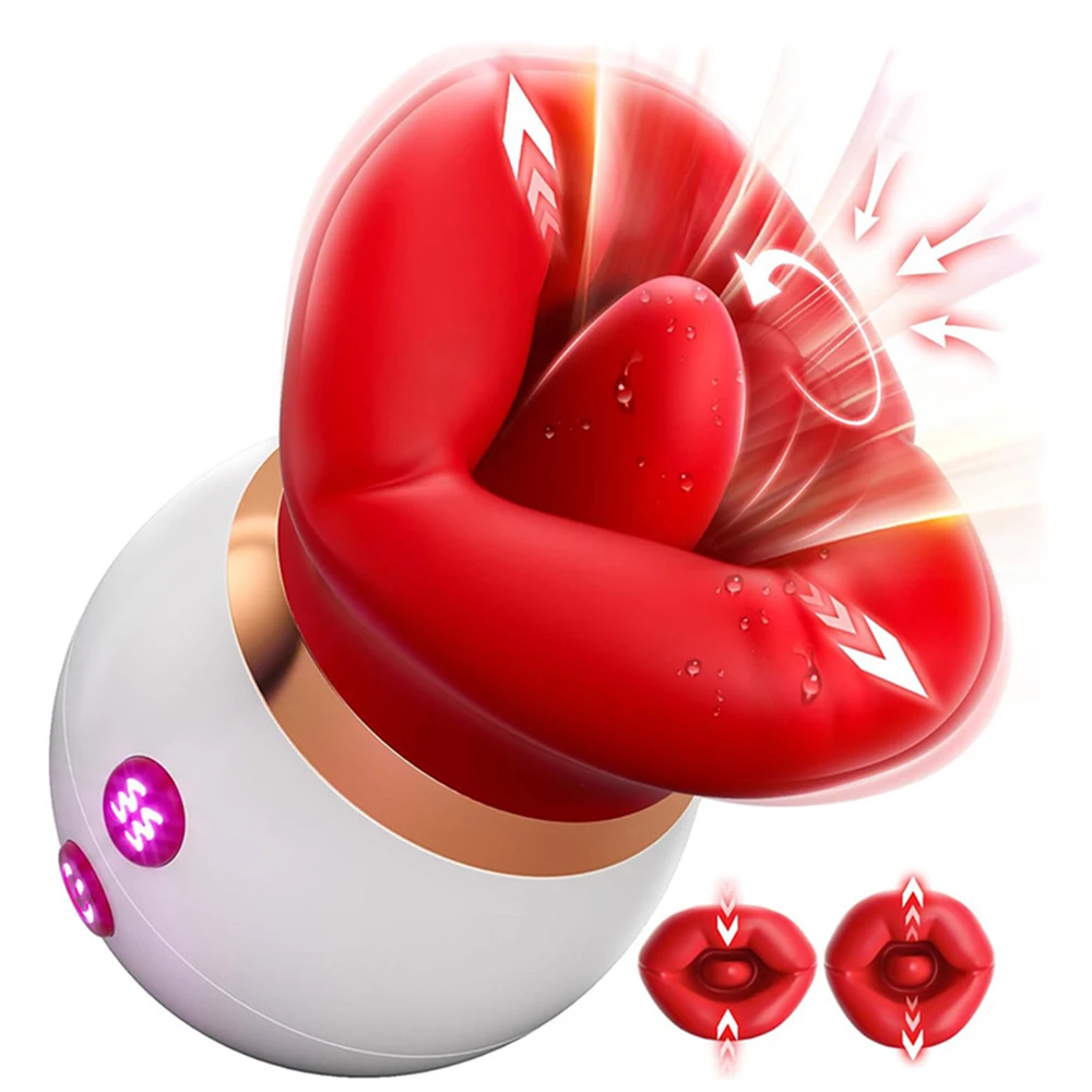 Rose Mouth-Shaped Licker Vibrator Clitoral Nipple Auto Tongue Licking Sucker Stimulator G Spot Clit Masturbate Sex Toy for Women