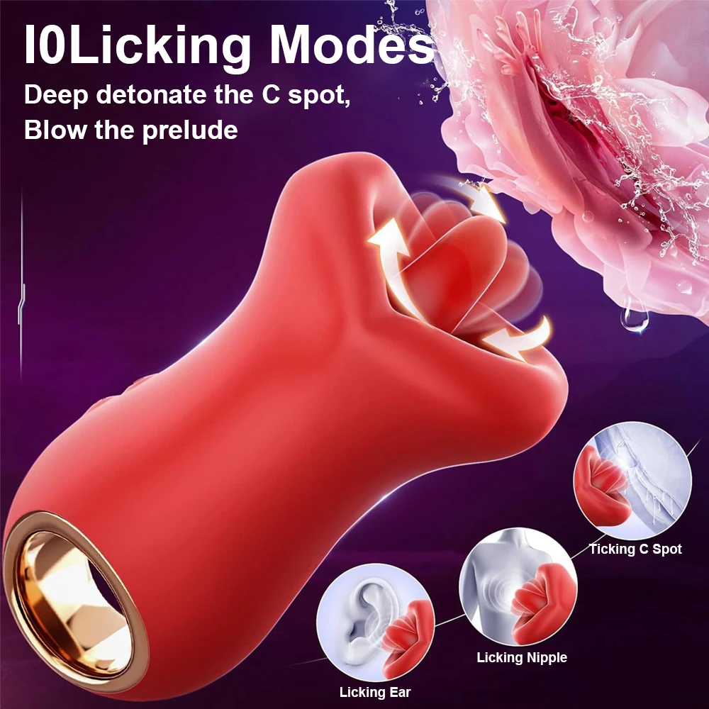 Rose Mouth-Shaped Licker Vibrator Clitoral Nipple Auto Tongue Licking Sucker Stimulator G Spot Clit Masturbate Sex Toy for Women