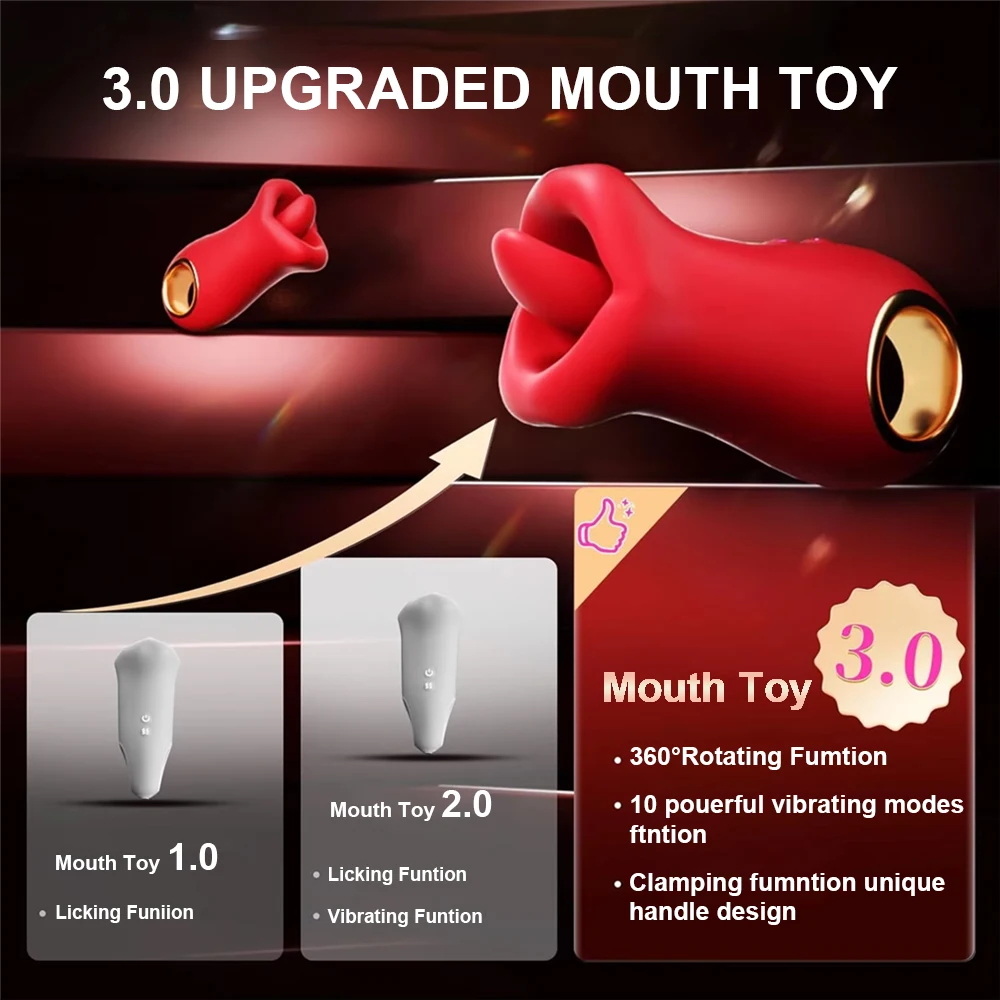 Rose Mouth-Shaped Licker Vibrator Clitoral Nipple Auto Tongue Licking Sucker Stimulator G Spot Clit Masturbate Sex Toy for Women