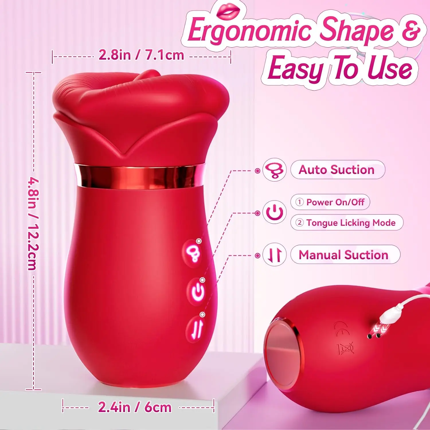Rose Mouth-Shaped Licker Vibrator Clitoral Nipple Auto Tongue Licking Sucker Stimulator G Spot Clit Masturbate Sex Toy for Women